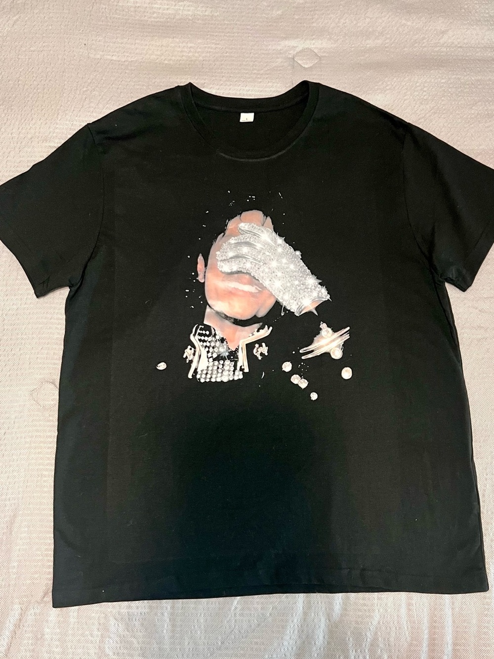 MJ’s Lament with hand-stamped appliqué letters on the back